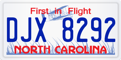 NC license plate DJX8292