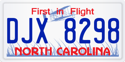 NC license plate DJX8298