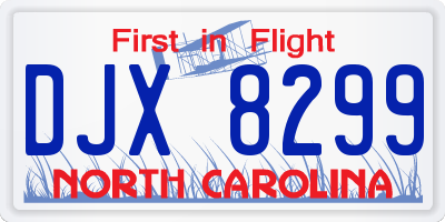 NC license plate DJX8299