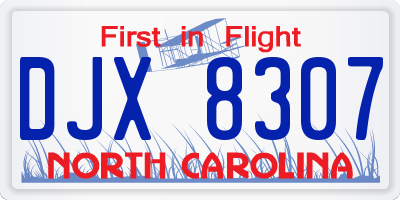 NC license plate DJX8307