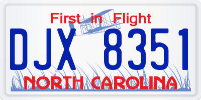 NC license plate DJX8351