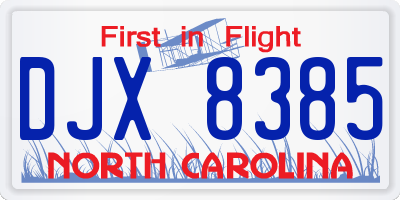 NC license plate DJX8385