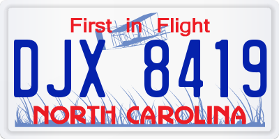 NC license plate DJX8419