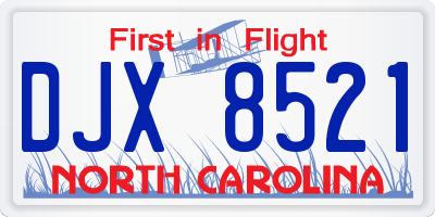 NC license plate DJX8521