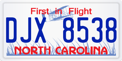 NC license plate DJX8538