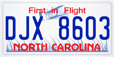 NC license plate DJX8603