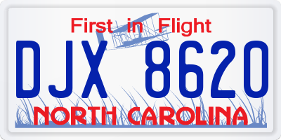 NC license plate DJX8620