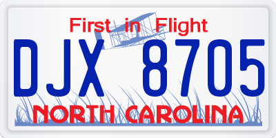 NC license plate DJX8705