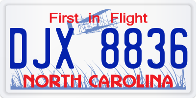 NC license plate DJX8836
