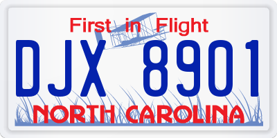 NC license plate DJX8901
