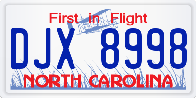 NC license plate DJX8998