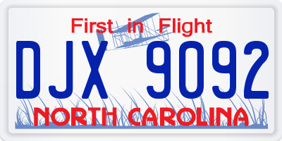 NC license plate DJX9092