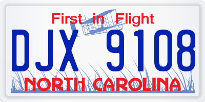 NC license plate DJX9108