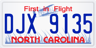 NC license plate DJX9135