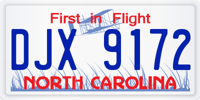 NC license plate DJX9172