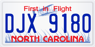 NC license plate DJX9180
