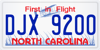 NC license plate DJX9200