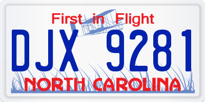 NC license plate DJX9281