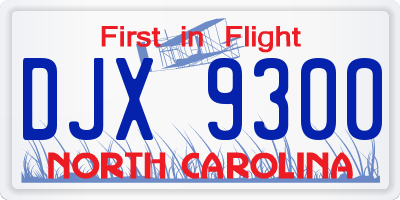 NC license plate DJX9300