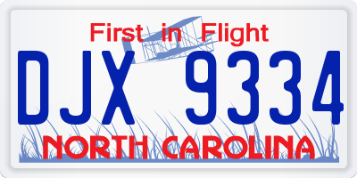 NC license plate DJX9334