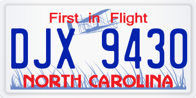 NC license plate DJX9430