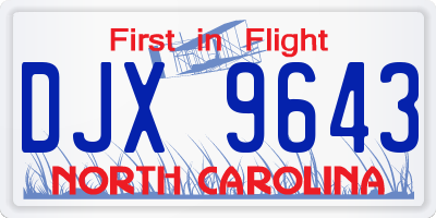 NC license plate DJX9643