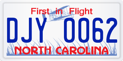 NC license plate DJY0062