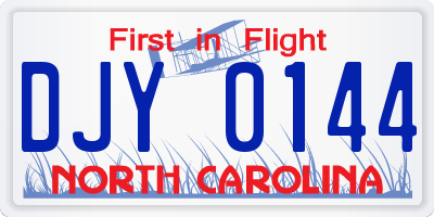 NC license plate DJY0144