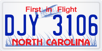 NC license plate DJY3106