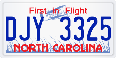 NC license plate DJY3325
