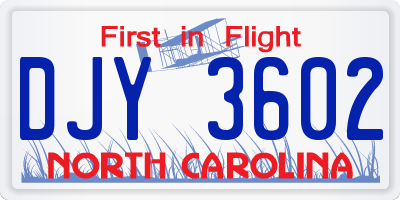 NC license plate DJY3602