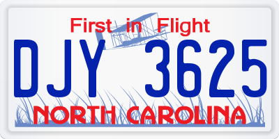 NC license plate DJY3625
