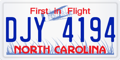 NC license plate DJY4194