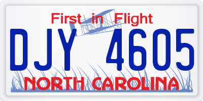 NC license plate DJY4605