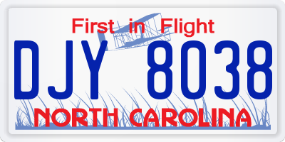 NC license plate DJY8038