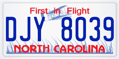 NC license plate DJY8039