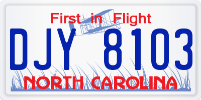NC license plate DJY8103