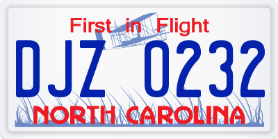 NC license plate DJZ0232