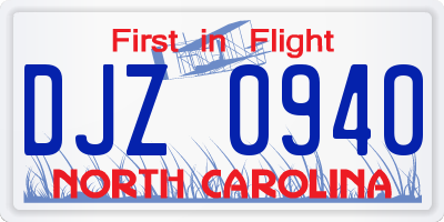 NC license plate DJZ0940