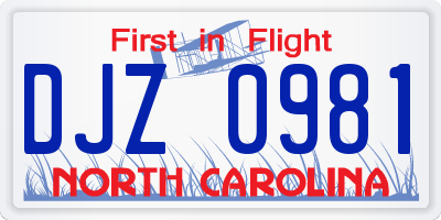 NC license plate DJZ0981