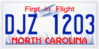 NC license plate DJZ1203