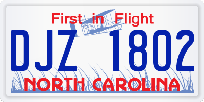 NC license plate DJZ1802