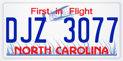 NC license plate DJZ3077