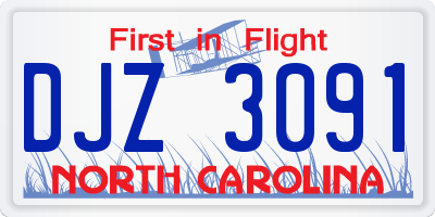 NC license plate DJZ3091