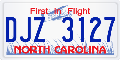 NC license plate DJZ3127