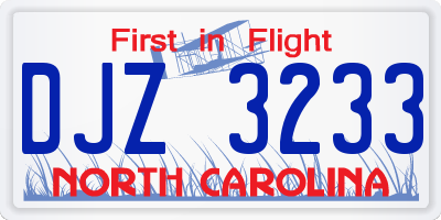 NC license plate DJZ3233
