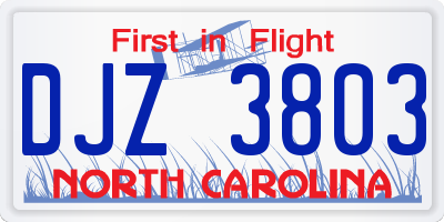 NC license plate DJZ3803