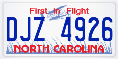 NC license plate DJZ4926