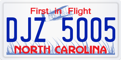 NC license plate DJZ5005