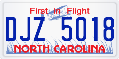 NC license plate DJZ5018